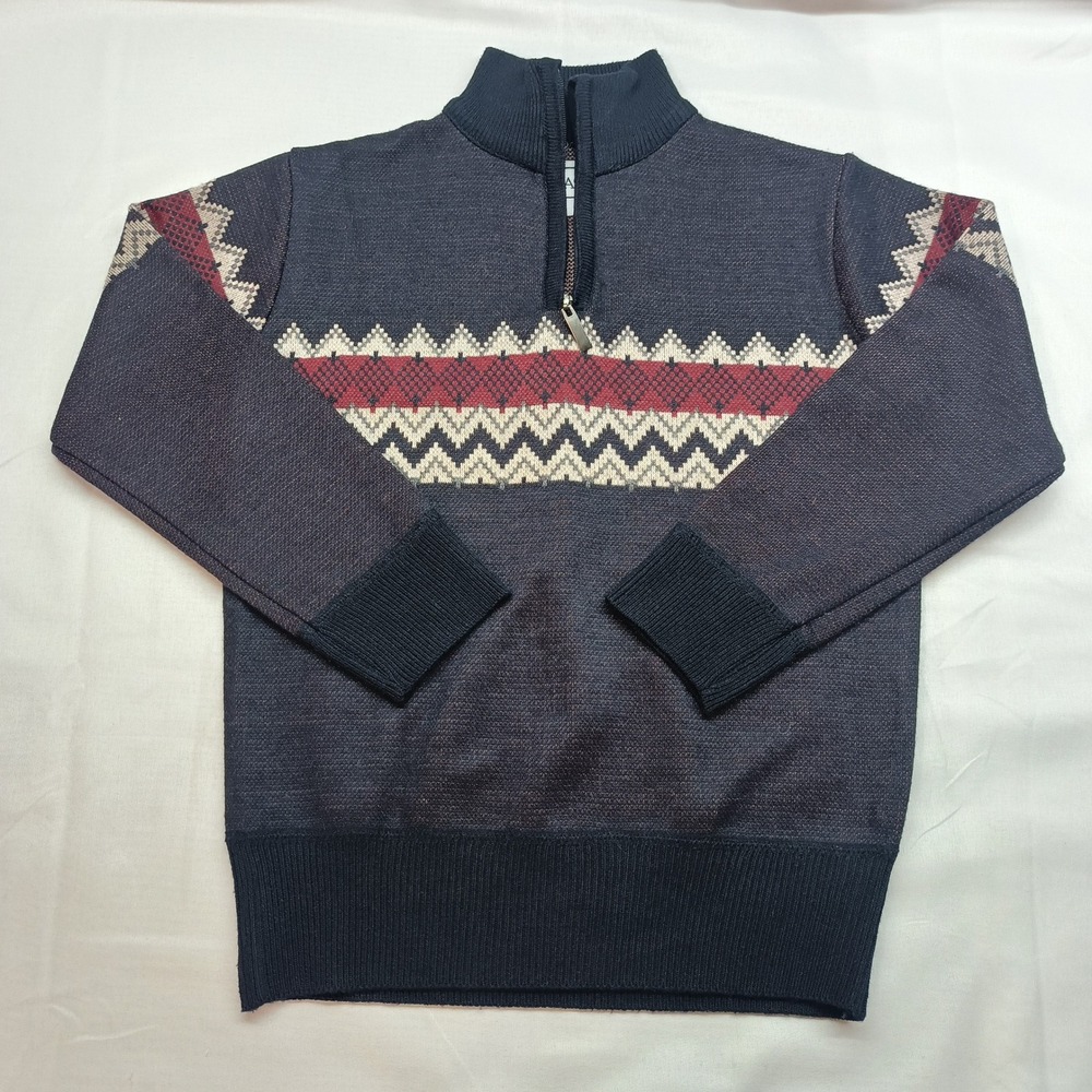 Faze 1 Boys Navy Blue Fair Isle Quarter Zip Pullover Sweater Size 5 SWL-40-NV/RS
